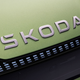 A render of the new Skoda wordmark on the front of a concept car.